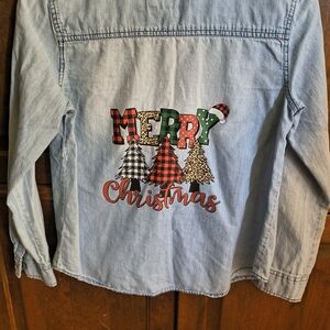 Festive Denim Shirt with Christmas Design